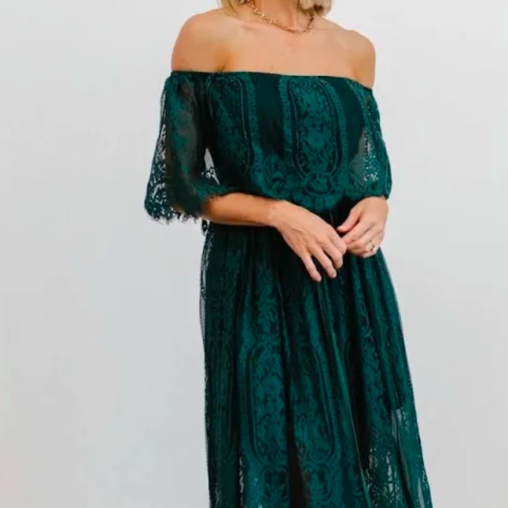 Baltic Born off the shoulder sage green lace dress